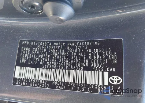 2014 Toyota Corolla S Plus z USA, uszkodzony, nr VIN 5YFBURHE8EP056329